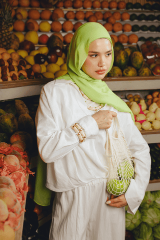 Apple Green premium bamboo scarf set with matching bamboo inner cap and breathable lightweight drape by WOROOD