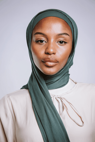 Forest Green premium bamboo scarf set with matching bamboo inner cap and breathable lightweight drape by WOROOD