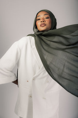 Forest Green premium bamboo scarf set with matching bamboo inner cap and breathable lightweight drape by WOROOD