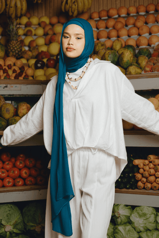 Imperial Teal premium bamboo scarf set with matching bamboo inner cap and breathable lightweight drape by WOROOD