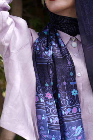 Midnight Charm printed premium modal scarf styled with breathable lightweight drape by WOROOD