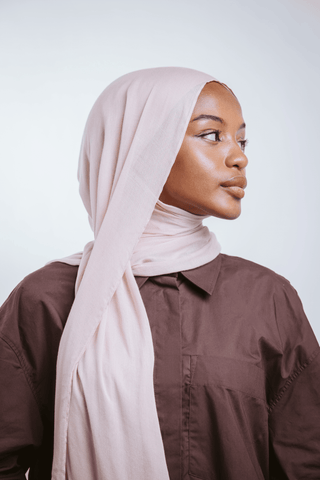 Powder Rose premium bamboo scarf set with matching bamboo inner cap and breathable lightweight drape by WOROOD