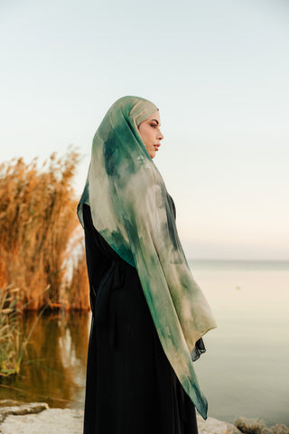 Rayan printed a premium modal scarf worn as a lightweight hijab with breathable airy drape by WOROOD