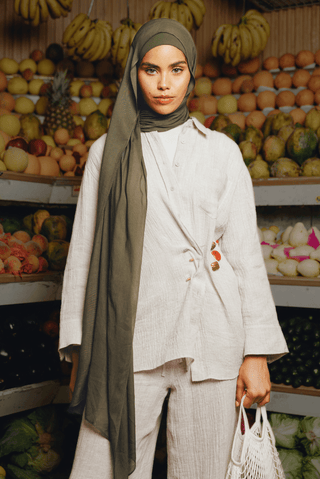 Olives premium bamboo scarf set with matching bamboo inner cap and breathable lightweight drape by WOROOD