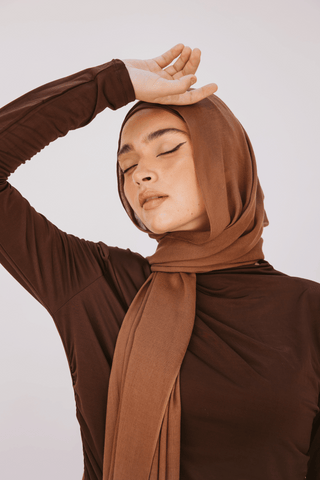 Walnut premium bamboo scarf set with matching bamboo inner cap and breathable lightweight drape by WOROOD