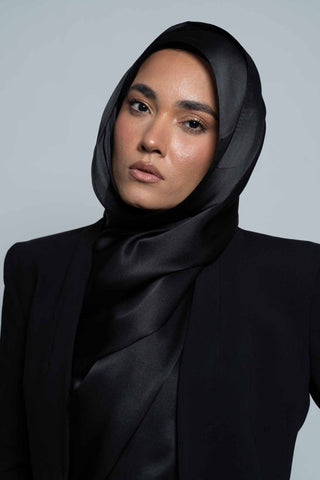 Dark Black Premium Silk Scarf by WOROOD