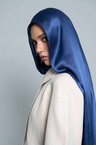 Navy Premium Silk Scarf by WOROOD