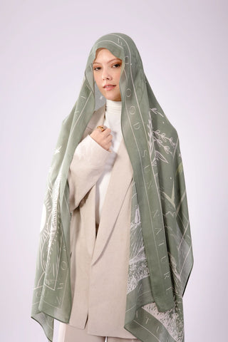 Worood Sunny Days olive modal scarf styled for natural, everyday elegance.