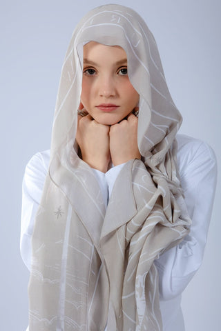 Worood Sunny Days beige modal scarf styled for minimal, timeless looks.