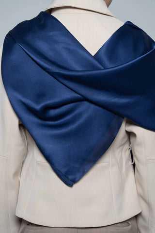 Navy Square Silk Scarf by WOROOD