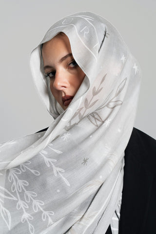 Sunny Days In Grey Printed Premium Modal Scarf by WOROOD